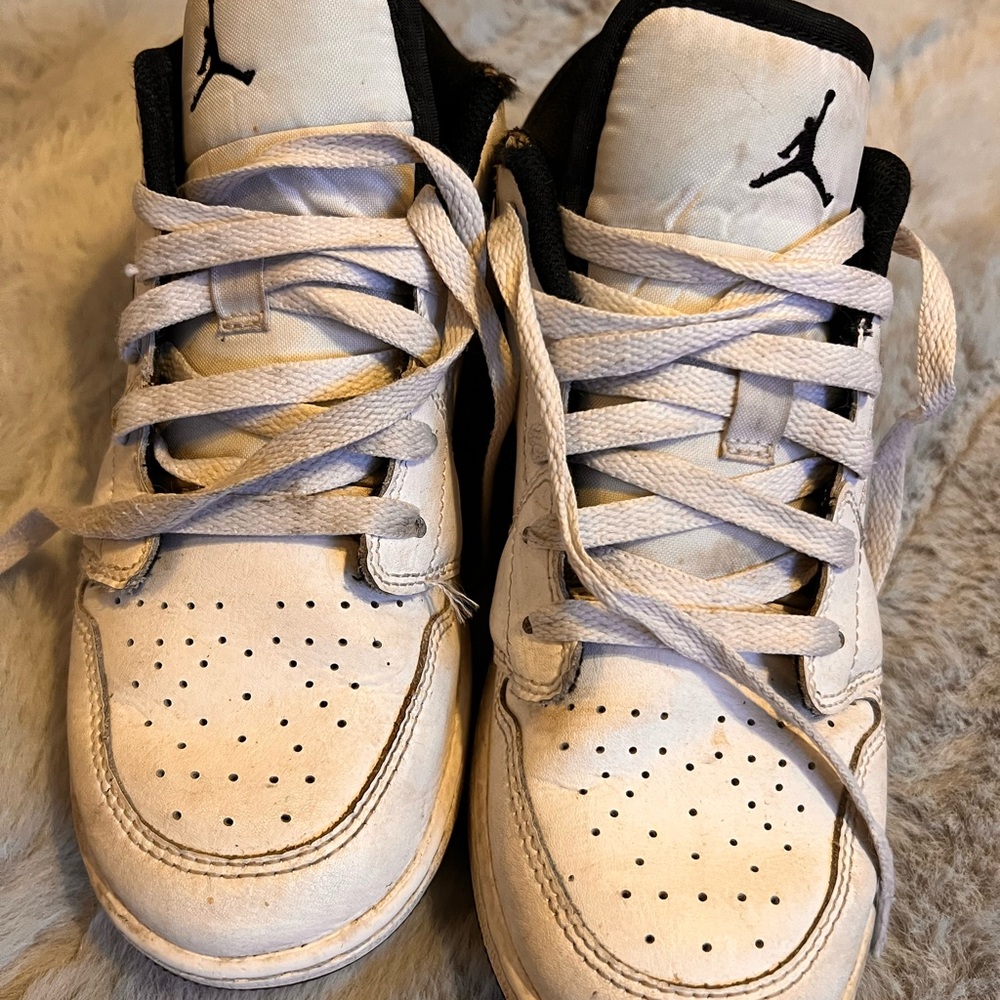 Jordan White and Black Sneakers with Leather Upper and Perforated Toe Box